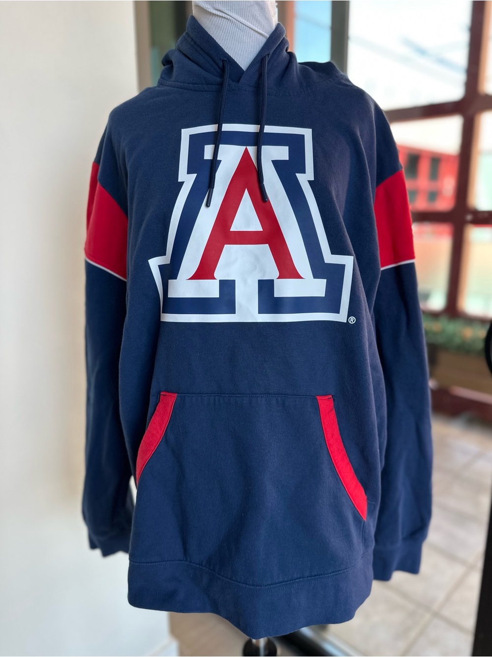 Men's Navy and Red Zip-Up Hoodie with Large 'A' Logo